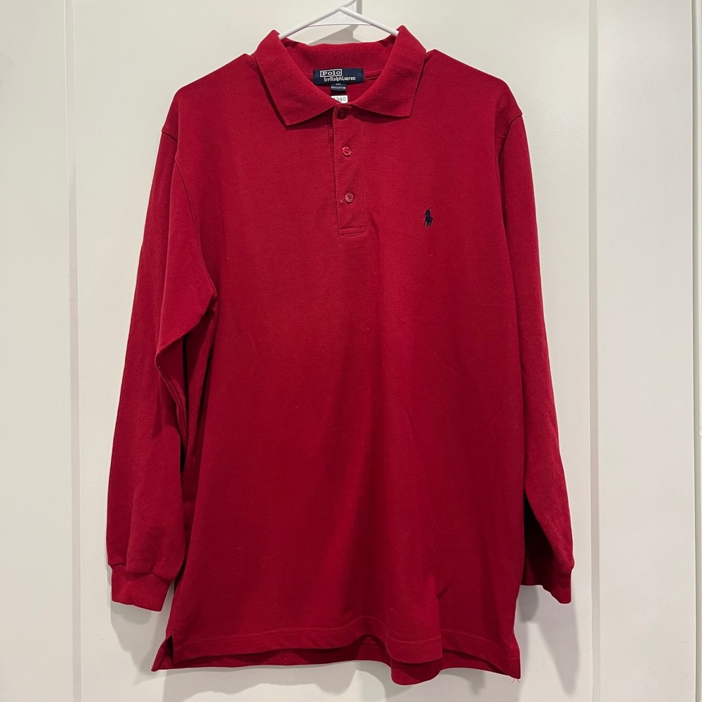 Polo Ralph Lauren Mens XXL Red Long Sleeve Cotton Pique Polo Shirt Pony‎ Logo